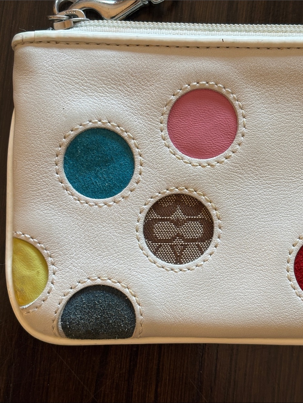 Coach White Leather Wristlet with Multicolor Dot Inlays - Picture 5 of 8